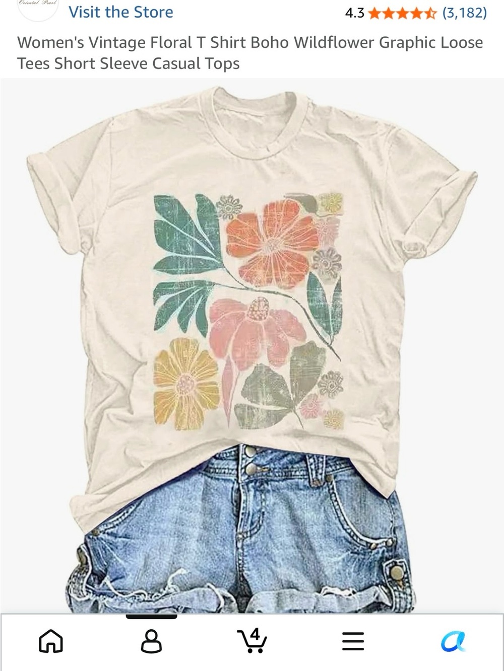 NWOT-Boho Wildflower Graphic Tee in Cream with Multicolor Florals.. Runs large!